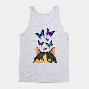 Funny cat Spying on butterflies Tank Top